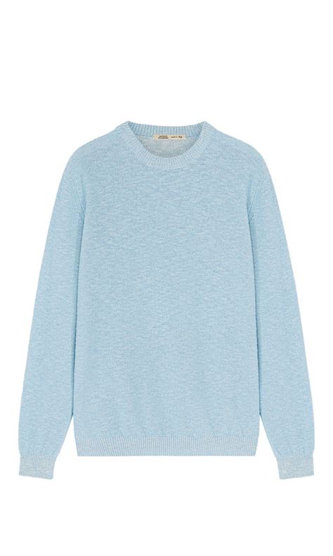 Maglione girocollo in misto cotone azzurro 